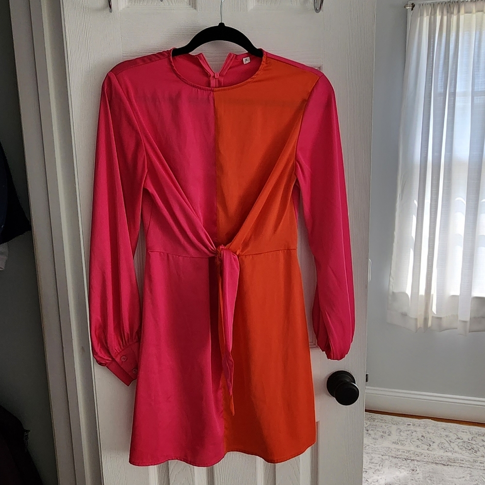 ADELLA SATIN COLORBLOCK MINI DRESS